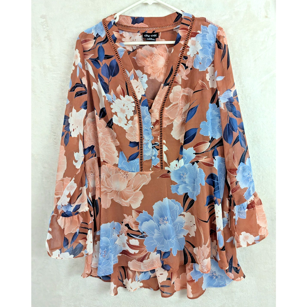 City Chic sz 16 Tunic Blouse peplum boho floral lined top 2840